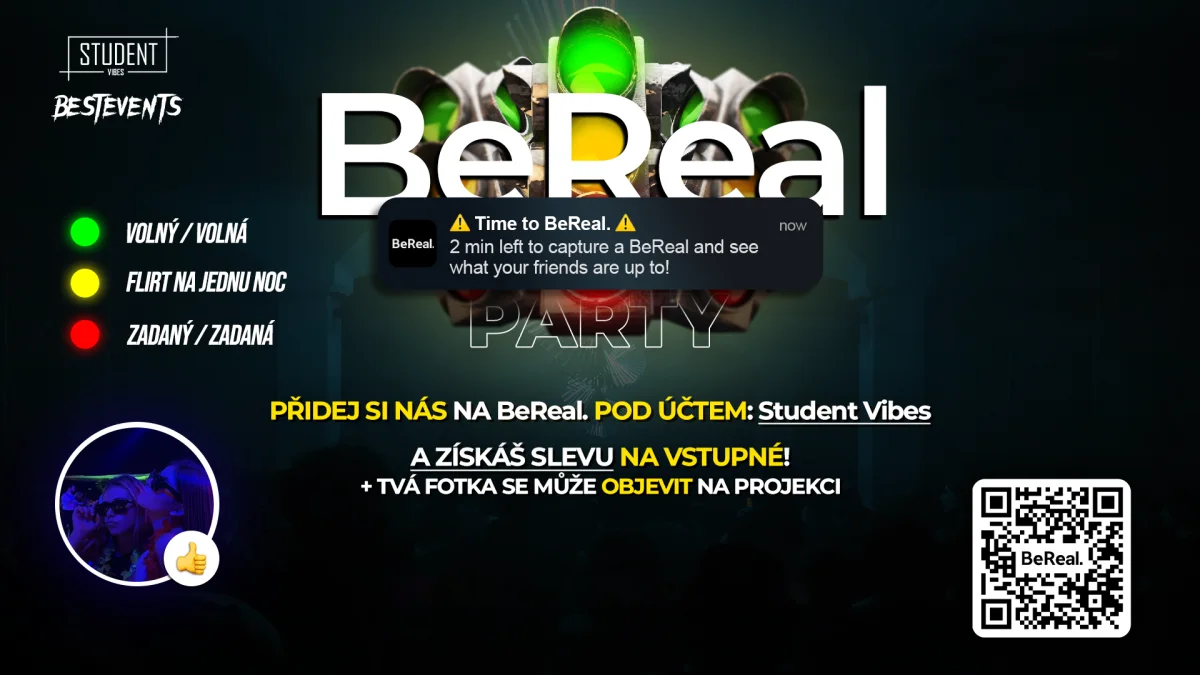 BeReal party — plakát akce Student Vibes